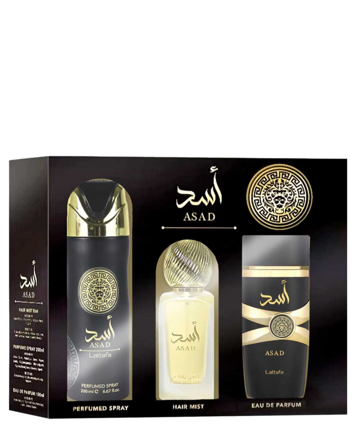 ‘Asad’ Lattafa Eau de Parfum 100 mL + Perfume para cabello + Desodorante | Set de regalo para Caballero