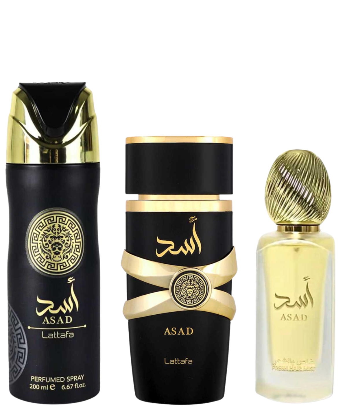 ‘Asad’ Lattafa Eau de Parfum 100 mL + Perfume para cabello + Desodorante | Set de regalo para Caballero