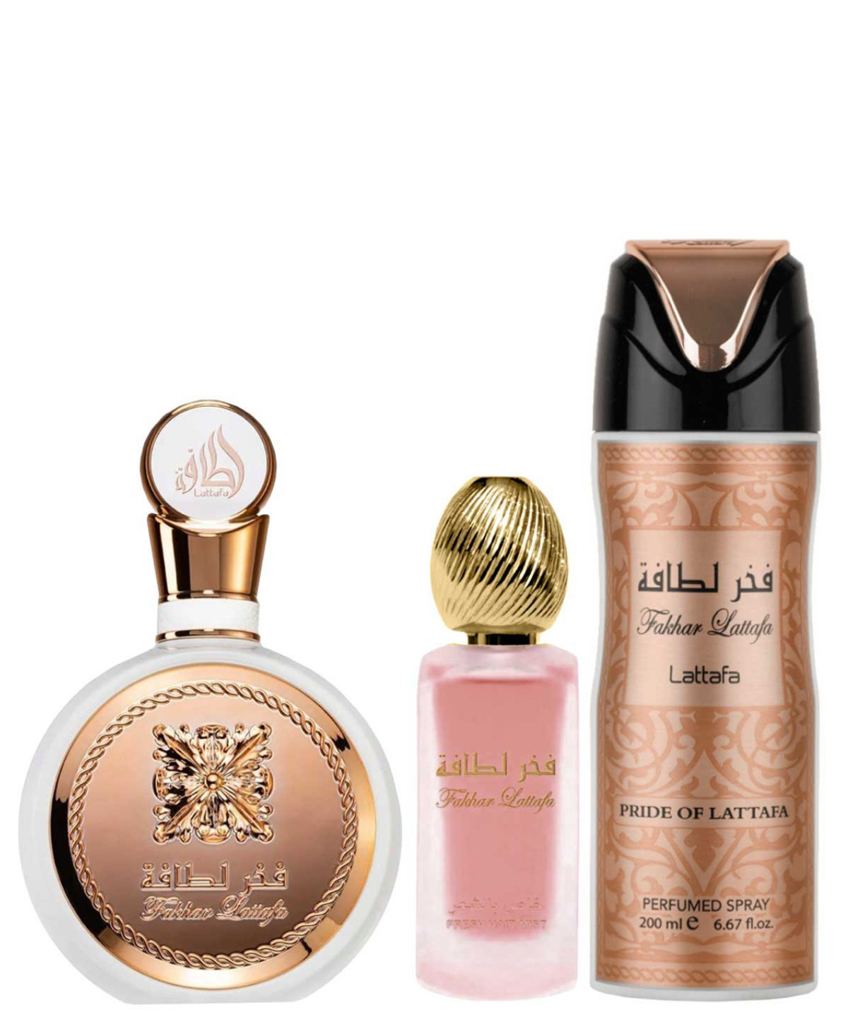 ‘Fakhar Rose’ Lattafa Eau de Parfum 100 mL + Hair Mist + Desodorante | Set de regalo para Dama