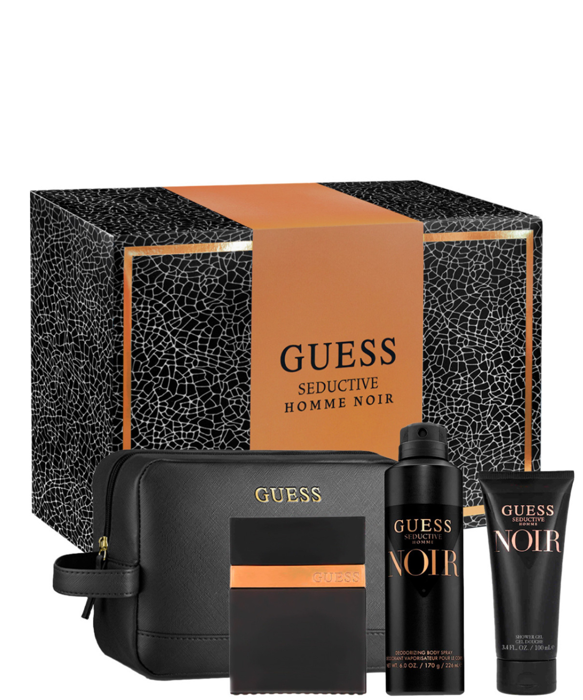 Guess ‘Seductive Homme Noir’ Eau de Toilette 100 mL + Shower Gel + Desodorante + Cosmetiquera | Set de Regalo para Caballero