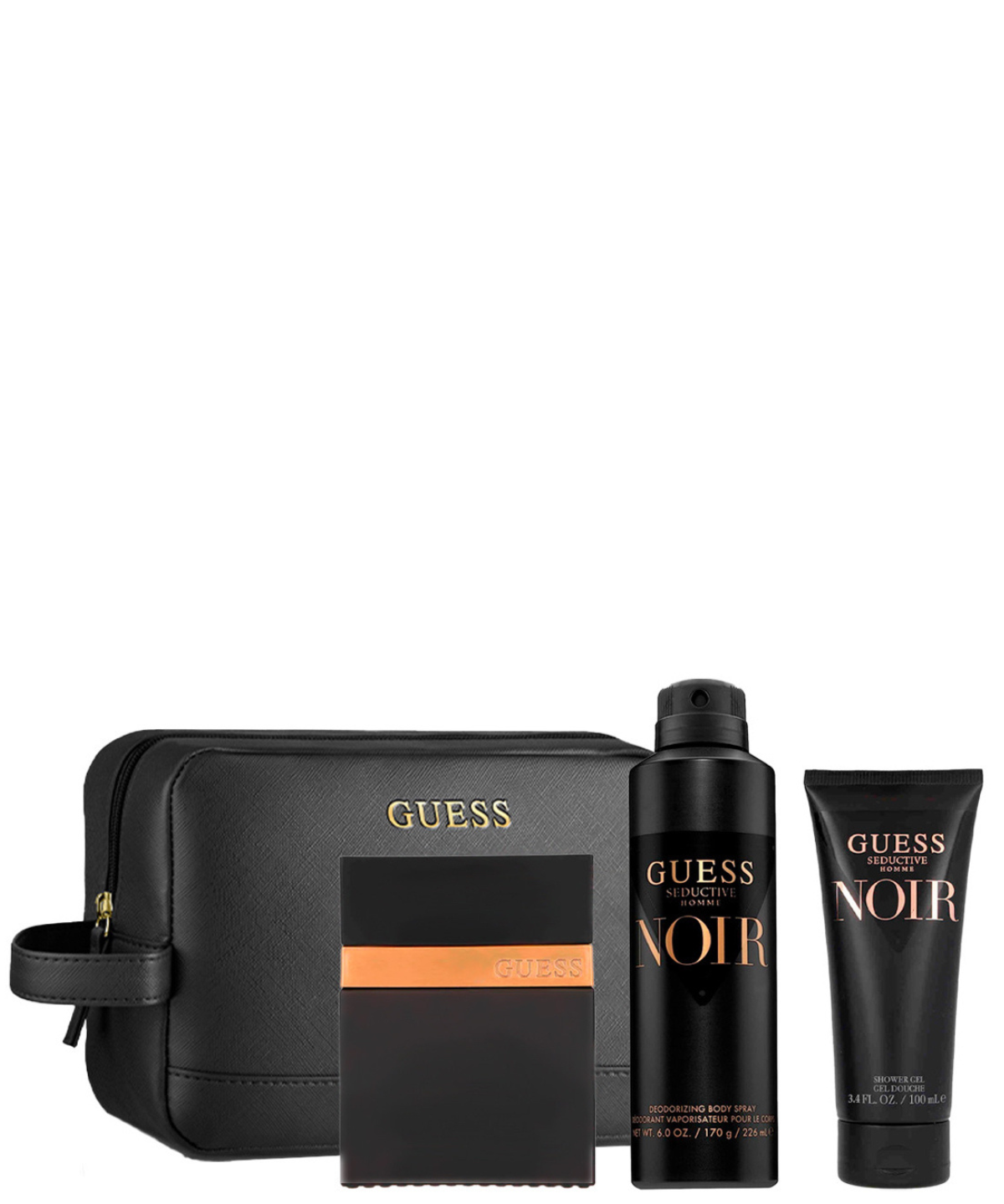 Guess ‘Seductive Homme Noir’ Eau de Toilette 100 mL + Shower Gel + Desodorante + Cosmetiquera | Set de Regalo para Caballero