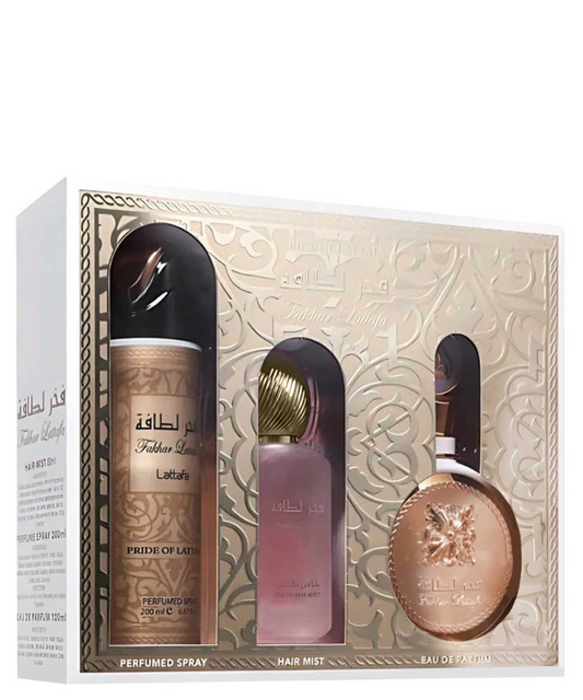 ‘Fakhar Rose’ Lattafa Eau de Parfum 100 mL + Hair Mist + Desodorante | Set de regalo para Dama