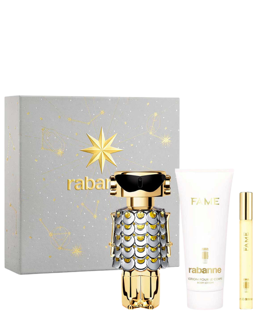 Paco Rabanne ‘Fame’ Eau de Parfum 80 mL + Body Lotion + 10 mL | Set de regalo para Dama *Estuche Navidad*