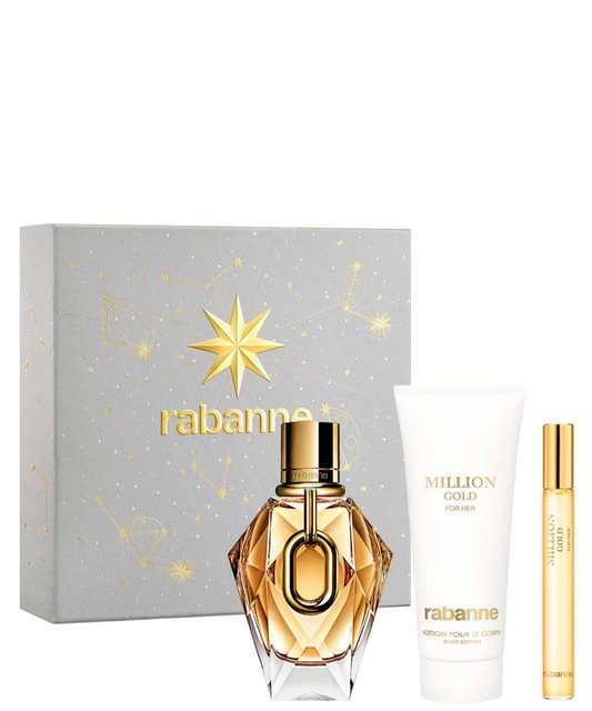 Paco Rabanne ‘Million Gold For Her’ Eau de Parfum 90 mL + Body Lotion + 10 mL | Set de regalo para Dama *Estuche Navidad*