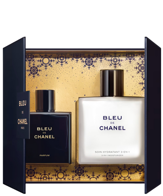 ‘Bleu’ de Chanel Parfum 50ml + Tratamiento Hidratante 3 en 1 90ml | Estuche para Caballero